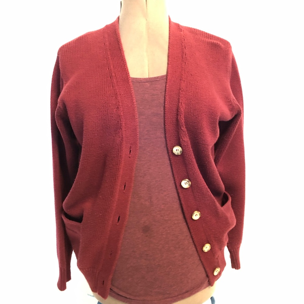 Red cardigan